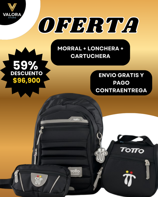 Super oferta Totto 3x1: Morral+Cartuchera+Lonchera